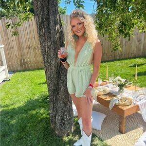 SHEIN green plunging romper